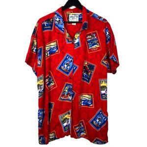 Big Dogs Red Hawaiian Shirt Short Sleeve 22/24 Planes Travel Travel Short Sleeve